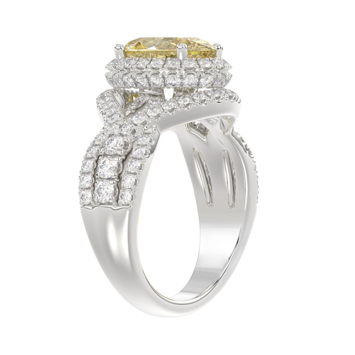 14K WHITE GOLD 3 1/4CT ROUND/YELLOW OVAL DIMAOND LADIES RING (CENTER STONE YELLOW OVAL  DIAMOND 2.00CT)