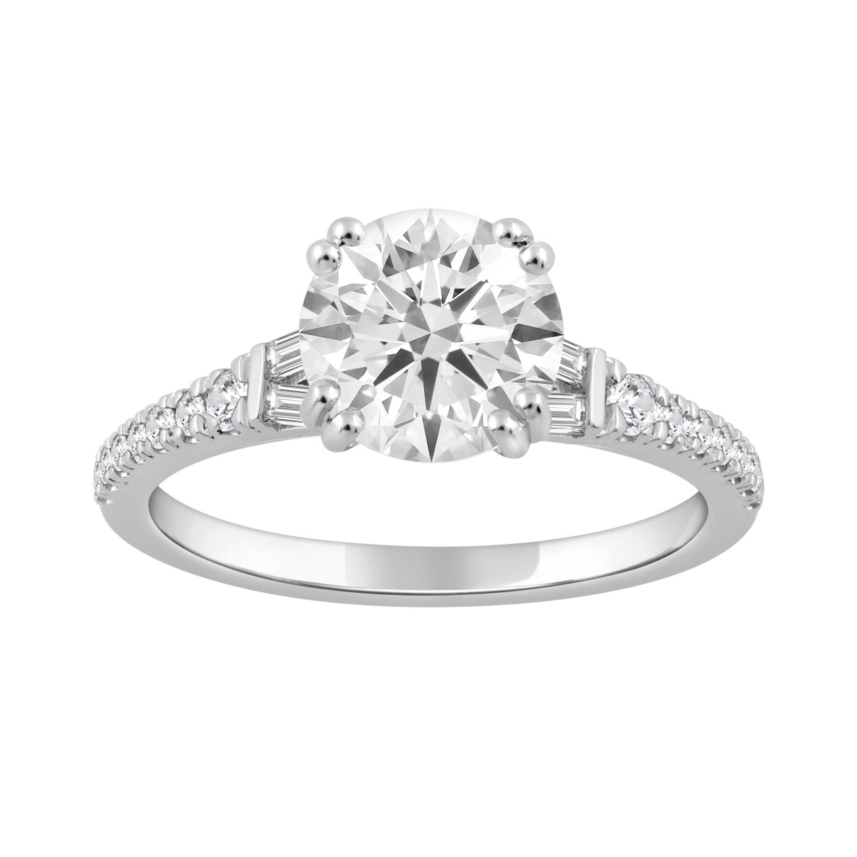 14K WHITE GOLD 2 1/4CT ROUND/BAGUETTE DIAMOND LADI...