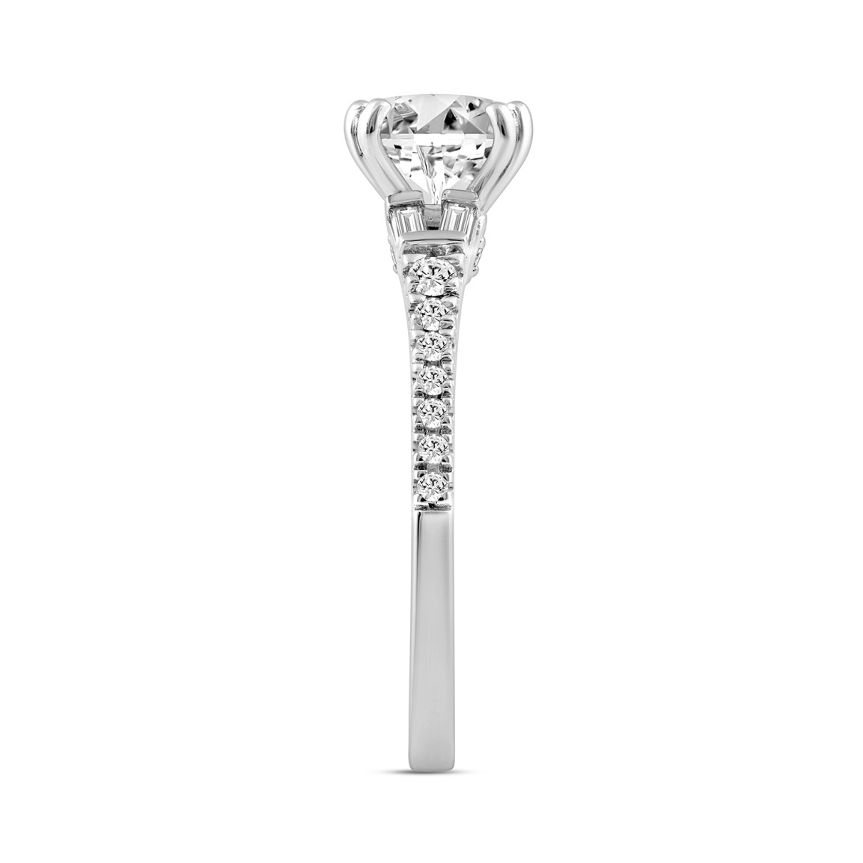 14K WHITE GOLD 2 1/4CT ROUND/BAGUETTE DIAMOND LADIES RING (CENTER STONE ROUND DIAMOND 2CT)