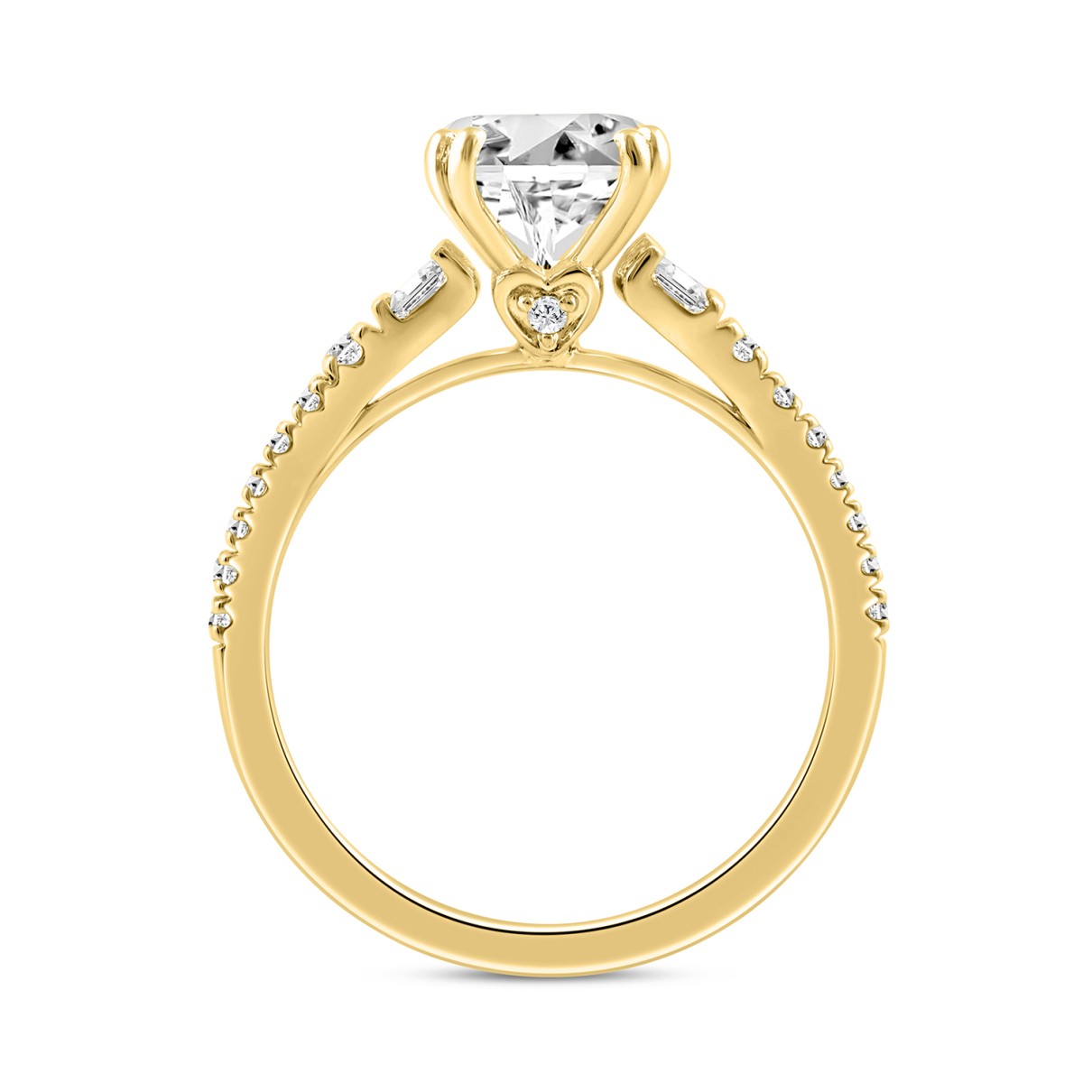 14K YELLOW GOLD 2 1/4CT ROUND/BAGUETTE DIAMOND LADIES RING (CENTER STONE ROUND DIAMOND 2CT)