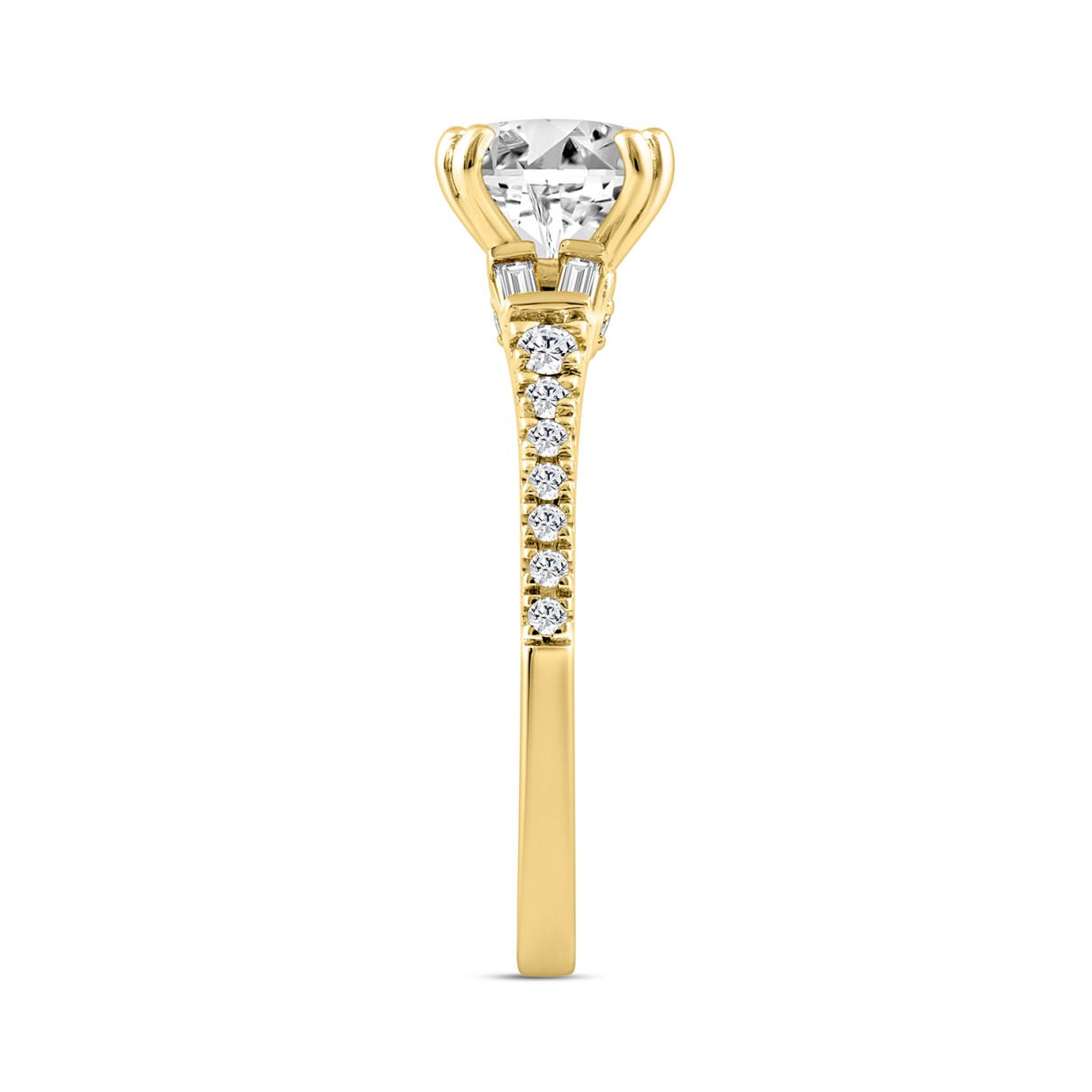 14K YELLOW GOLD 2 1/4CT ROUND/BAGUETTE DIAMOND LADIES RING (CENTER STONE ROUND DIAMOND 2CT)