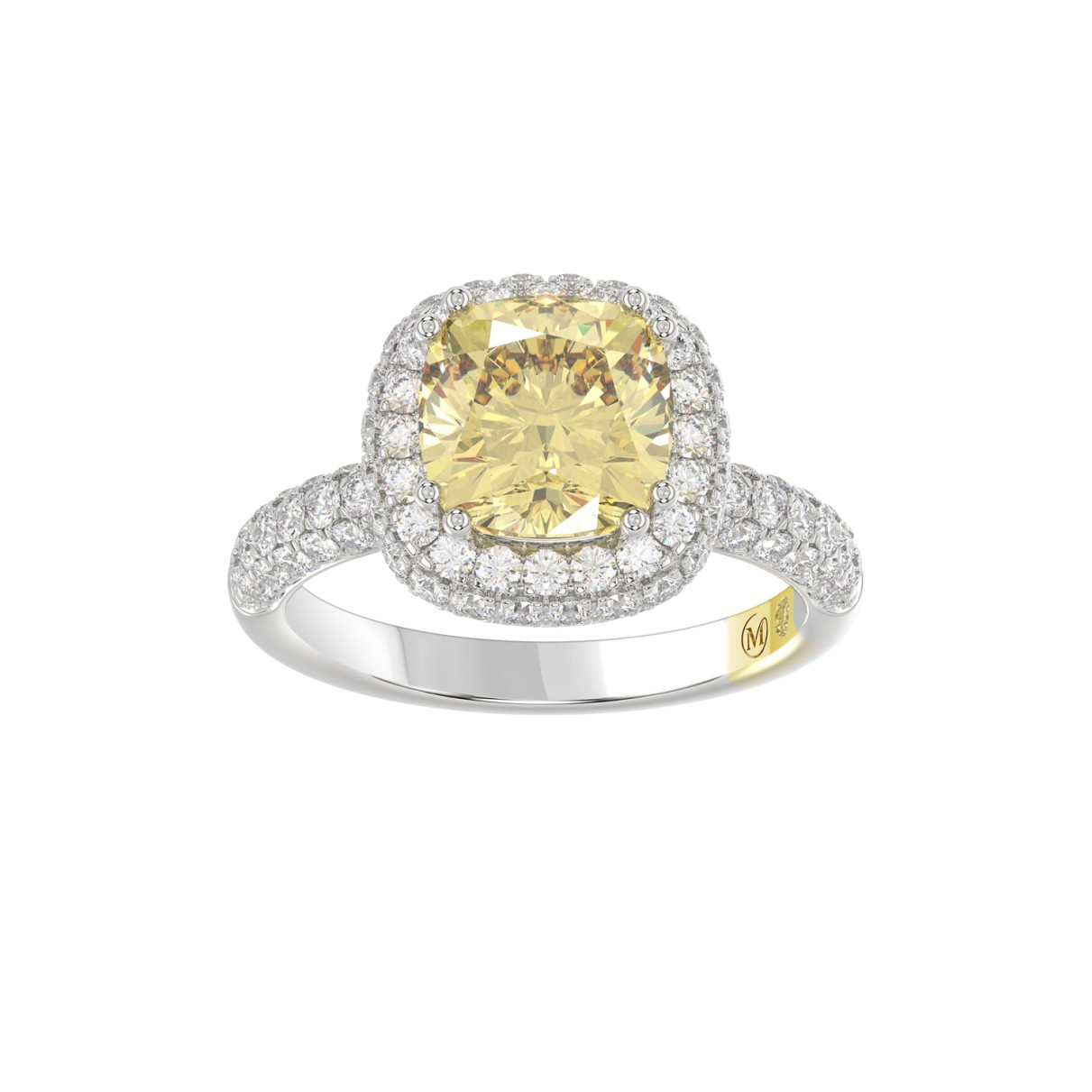 14K WHITE GOLD  4.00CT ROUND/YELLOW CUSHION DIAMON...