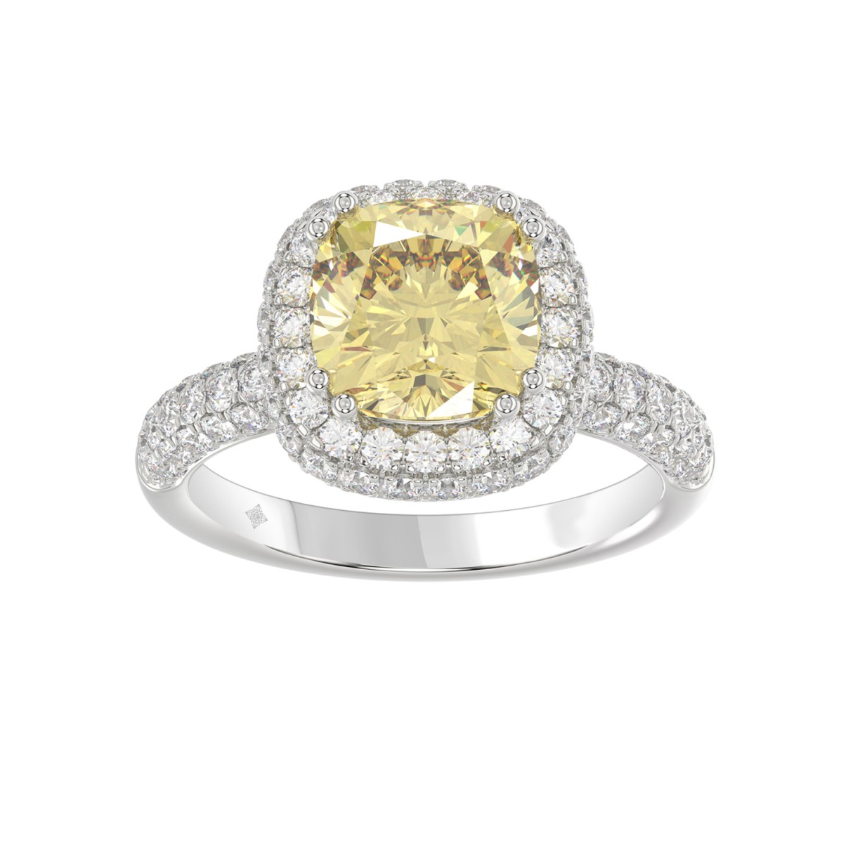 14K WHITE GOLD  4.00CT ROUND/YELLOW CUSHION DIAMON...