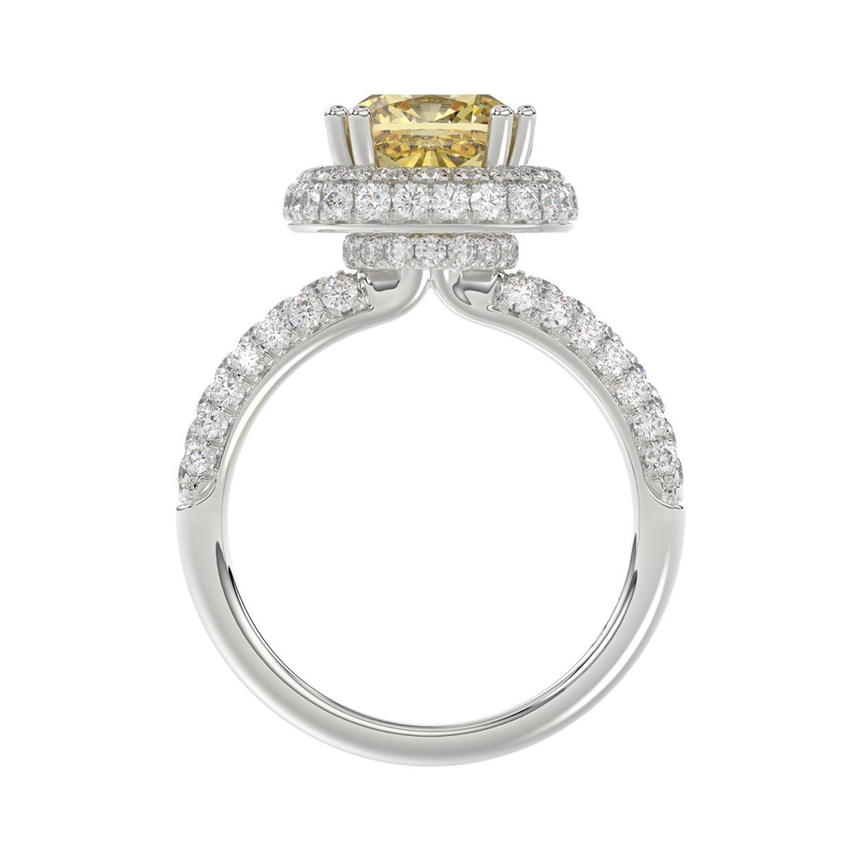 14K WHITE GOLD  4.00CT ROUND/YELLOW CUSHION DIAMOND LADIES RING (CENTER STONE CUSHION YELLOW DIAMOND 3.00CT)