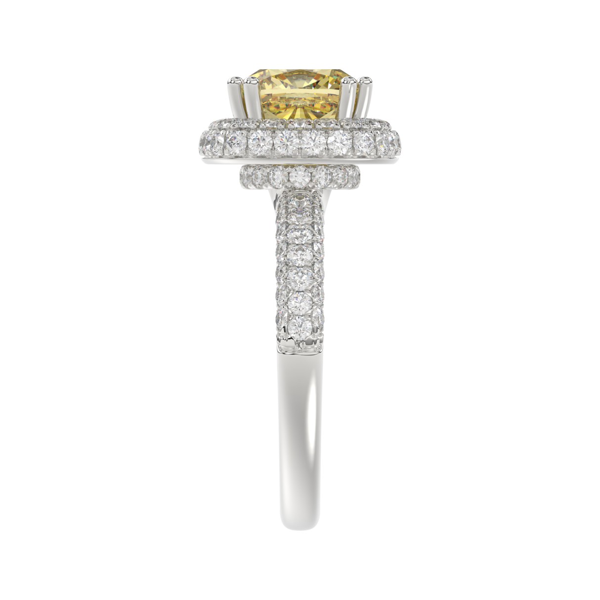 14K WHITE GOLD  4.00CT ROUND/YELLOW CUSHION DIAMOND LADIES RING (CENTER STONE CUSHION YELLOW DIAMOND 3.00CT)