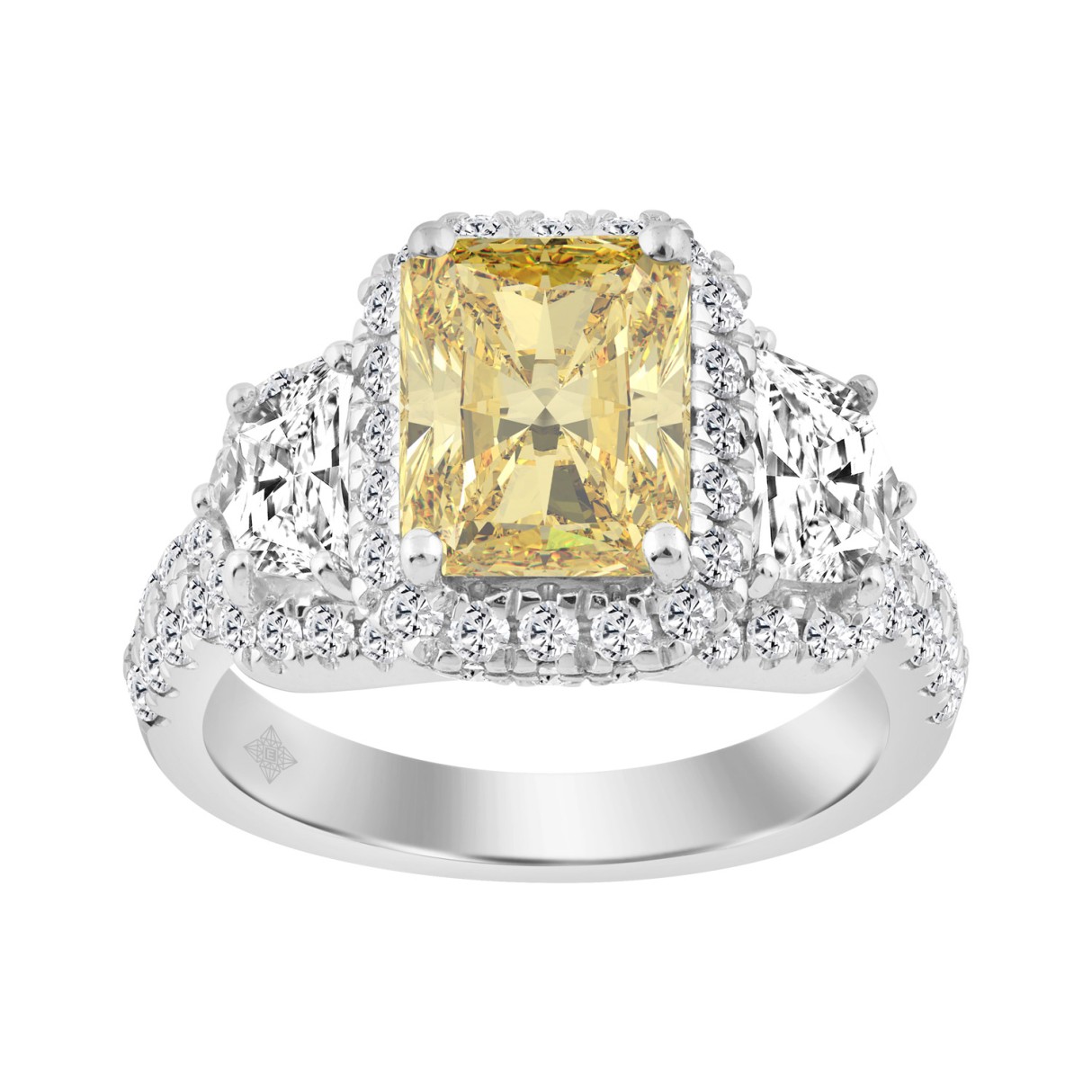 14K WHITE GOLD 4 3/4CT ROUND/YELLOW RADIANT/CADILLAC CUT DIAMOND LADIES RING (CENTER STONE YELLOW RADIANT DIAMOND 3.00CT)