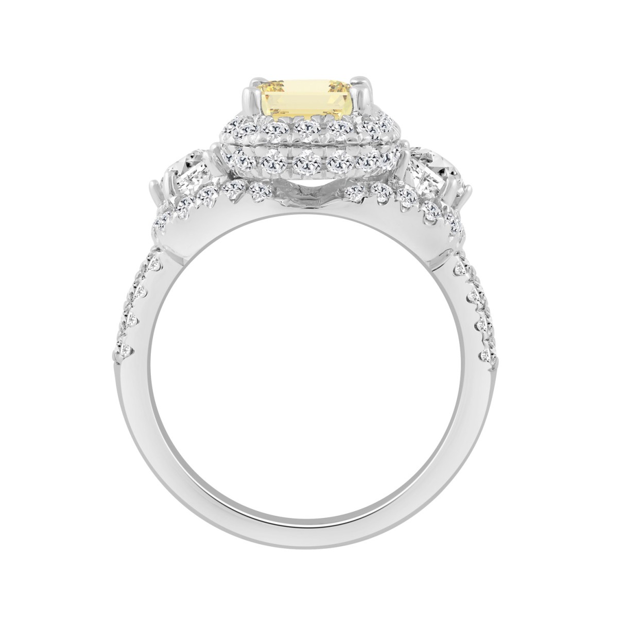 14K WHITE GOLD 4 3/4CT ROUND/YELLOW RADIANT/CADILLAC CUT DIAMOND LADIES RING (CENTER STONE YELLOW RADIANT DIAMOND 3.00CT)
