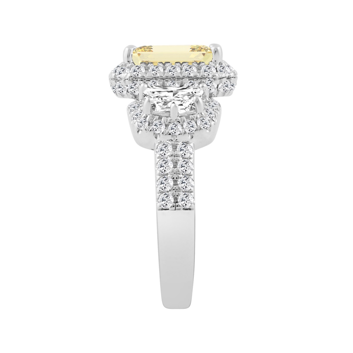 14K WHITE GOLD 4 3/4CT ROUND/YELLOW RADIANT/CADILLAC CUT DIAMOND LADIES RING (CENTER STONE YELLOW RADIANT DIAMOND 3.00CT)