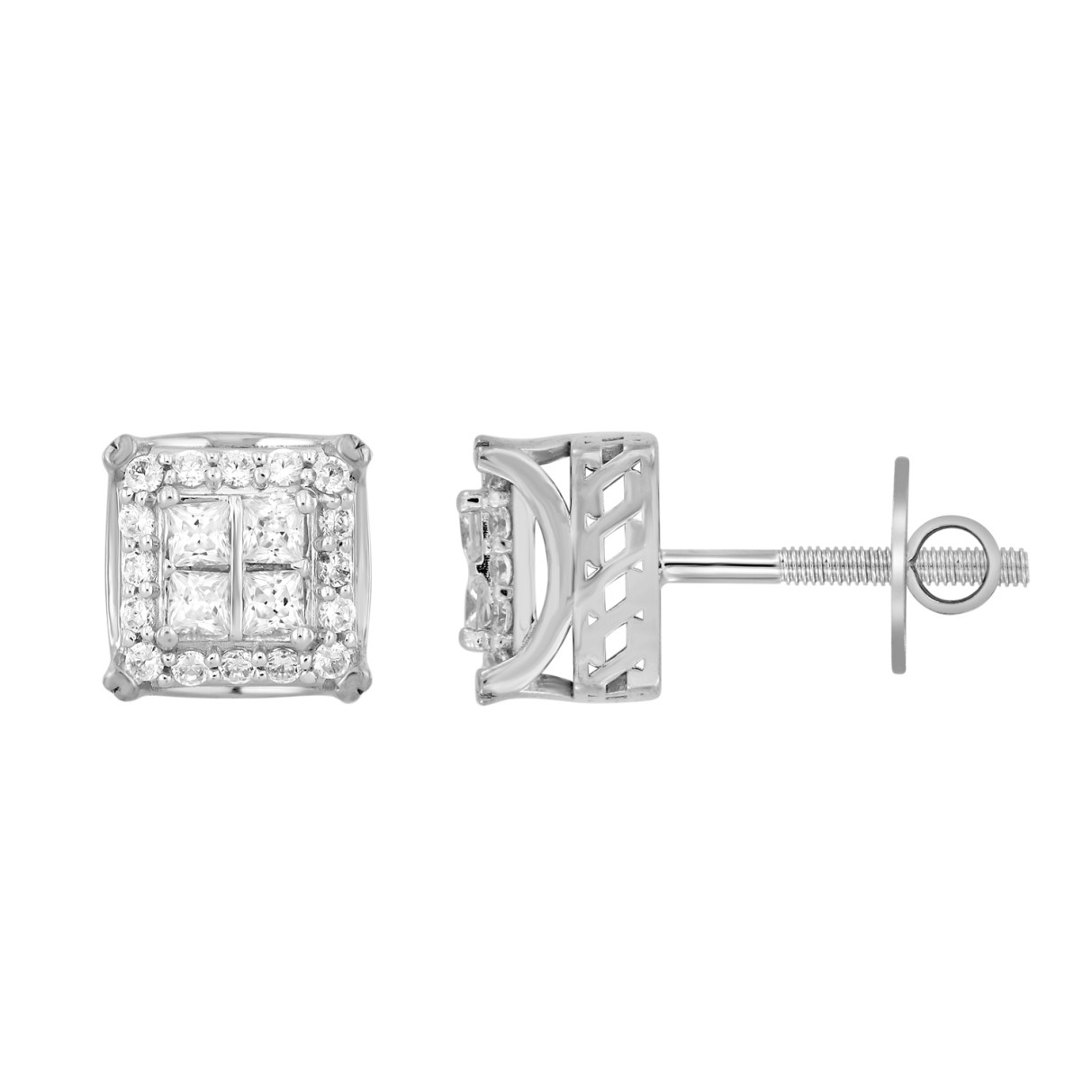 10K WHITE GOLD 1.00CT ROUND/PRINCESS DIAMOND LADIES EARRINGS 