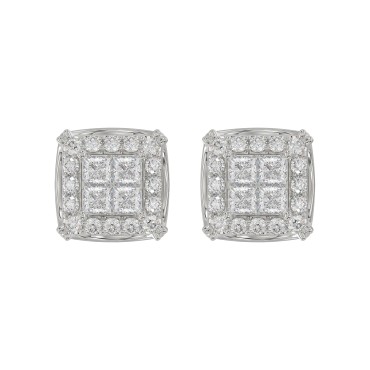 10K WHITE GOLD 1.00CT ROUND/PRINCESS DIAMOND LADIES EARRINGS 