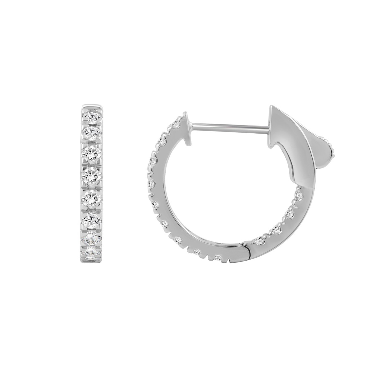 14K WHITE GOLD 1.00CT ROUND DIAMOND LADIES HOOPS E...