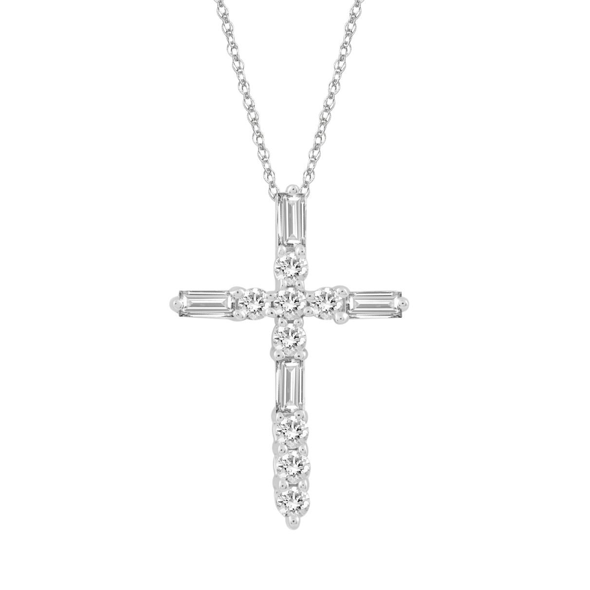 10K WHITE GOLD 1/4CT ROUND/BAGUETTE DIAMOND LADIES PENDANT