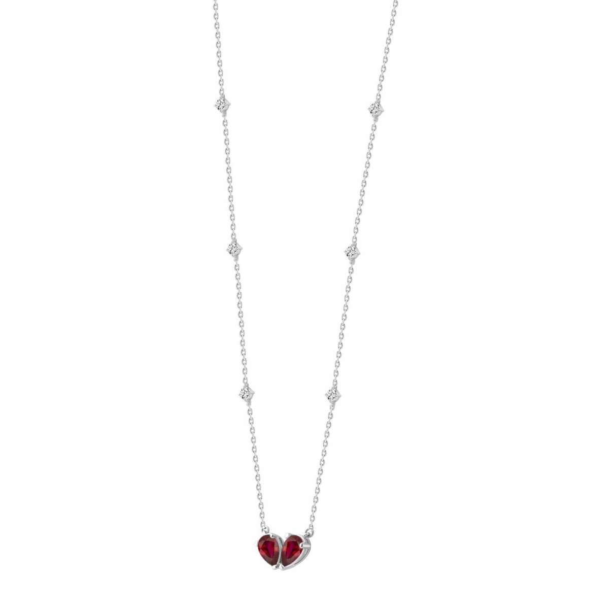 14K WHITE GOLD 2.00CT ROUND/PEAR DIAMOND LADIES NECKLACE (RUBY DIAMOND 2 STONE)