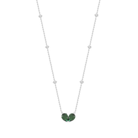 14K WHITE GOLD 2.00CT ROUND/PEAR DIAMOND LADIES NECKLACE (GREEN EMERALD PEAR 2 STONE)