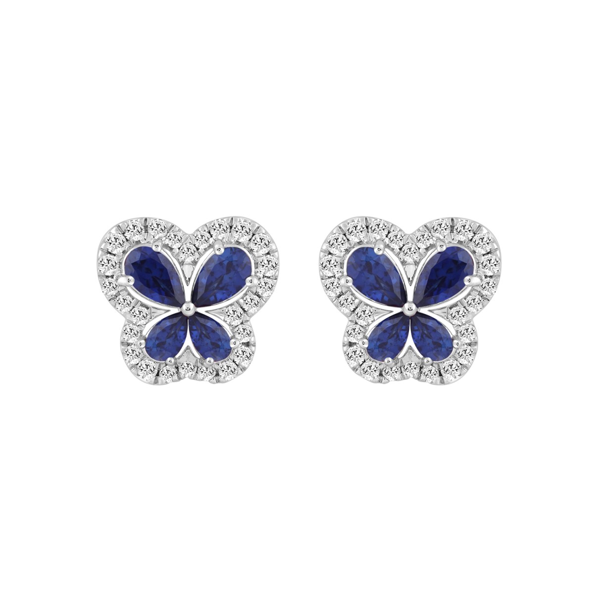 14K WHITE GOLD 1 1/2CT ROUND DIAMOND LADIES EARRINGS (BLUE SAPPHIRE 8 STONE)