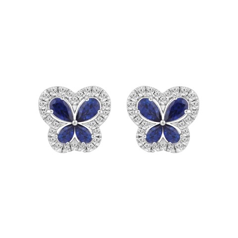 14K WHITE GOLD 1 1/2CT ROUND DIAMOND LADIES EARRINGS (BLUE SAPPHIRE 8 STONE)