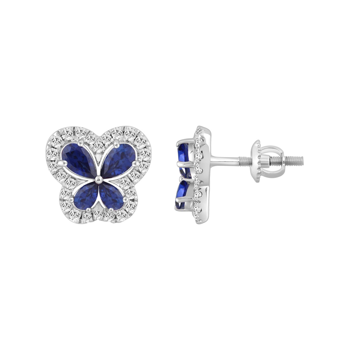 14K WHITE GOLD 1 1/2CT ROUND DIAMOND LADIES EARRINGS (BLUE SAPPHIRE 8 STONE)