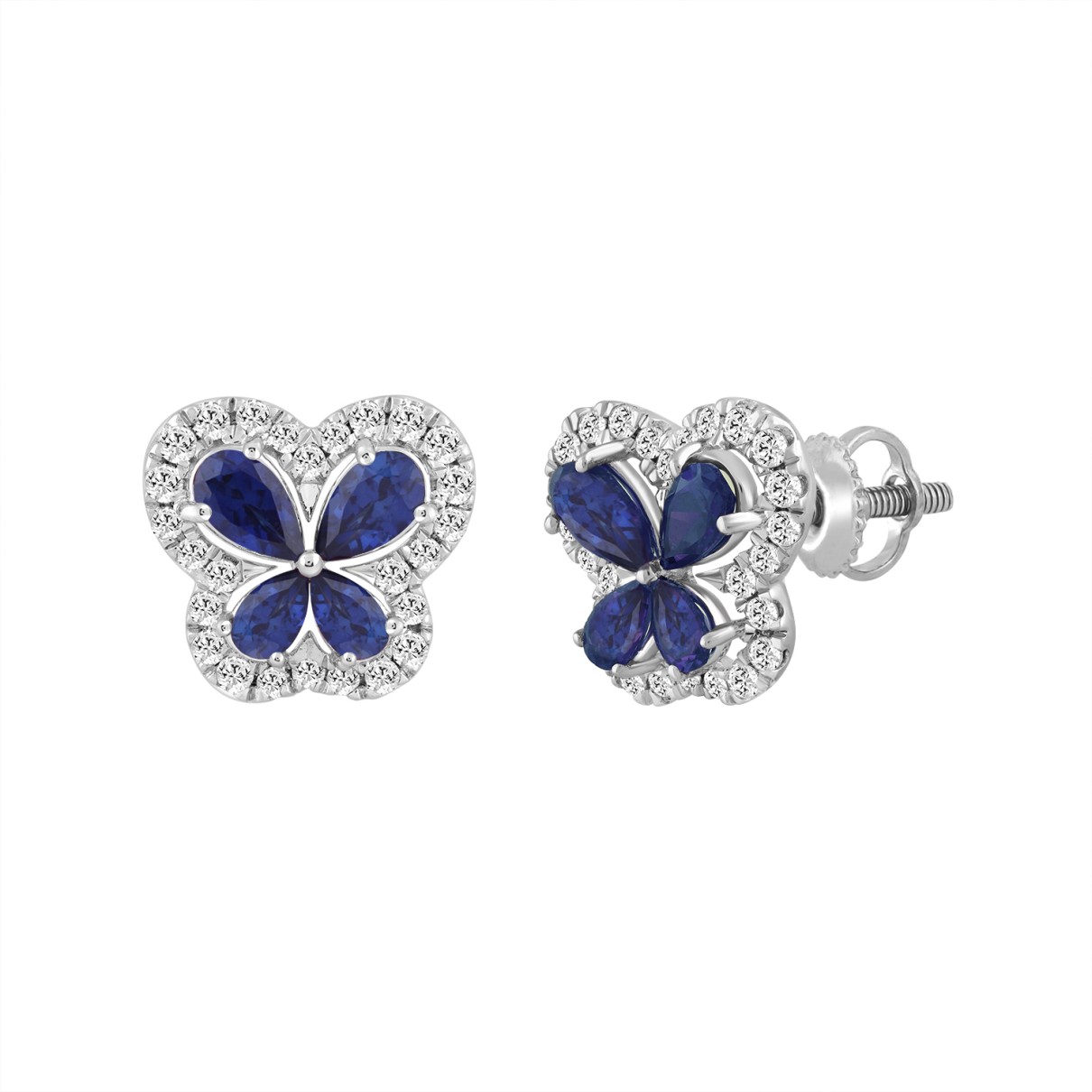 14K WHITE GOLD 1 1/2CT ROUND DIAMOND LADIES EARRINGS (BLUE SAPPHIRE 8 STONE)