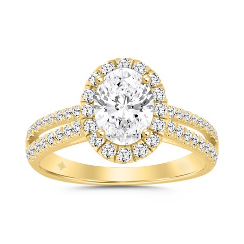 14K YELLOW GOLD 2.00CT ROUND/OVAL DIAMOND LADIES RING (CENTER STONE OVAL DIAMOND 1 1/2CT)