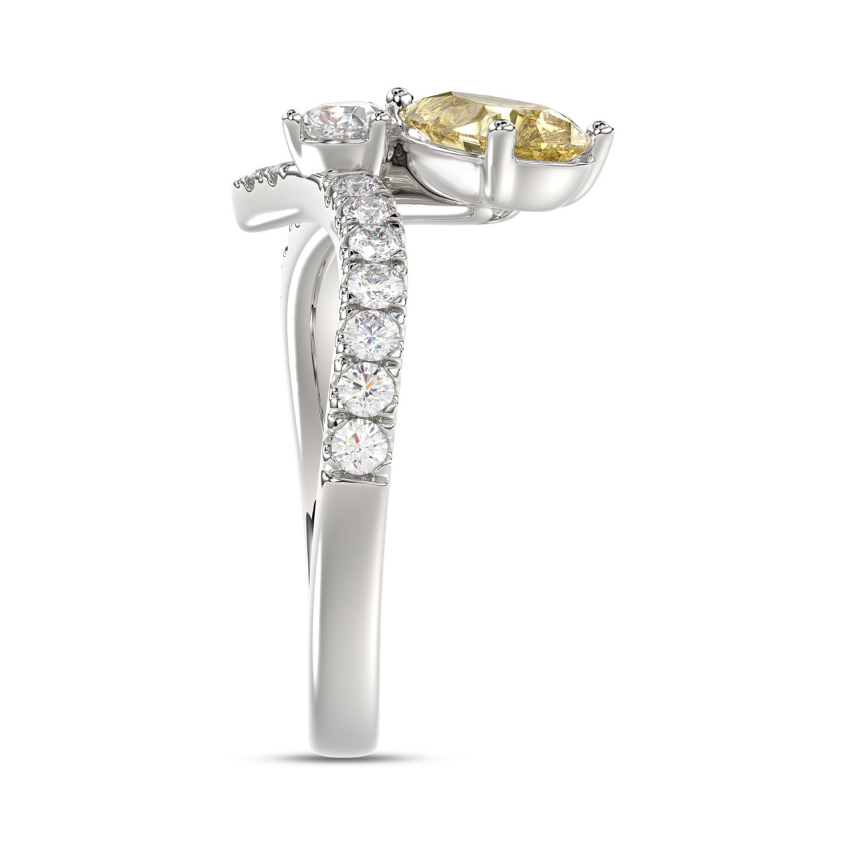 14K WHITE/YELLOW GOLD 1 3/4CT ROUND/PEAR/YELLOW PEAR DIAMOND LADIES RING (CENTER STONE PEAR DIAMOND 1CT)