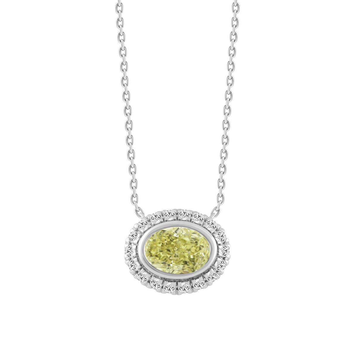 14K WHITE GOLD 1 1/4CT ROUND/YELLOW OVAL DIAMOND NECKLACE  (CENTER STONE OVAL DIAMOND 1CT)