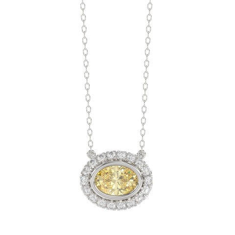 14K WHITE GOLD 1 1/4CT ROUND/YELLOW OVAL DIAMOND NECKLACE  (CENTER STONE OVAL DIAMOND 1CT)