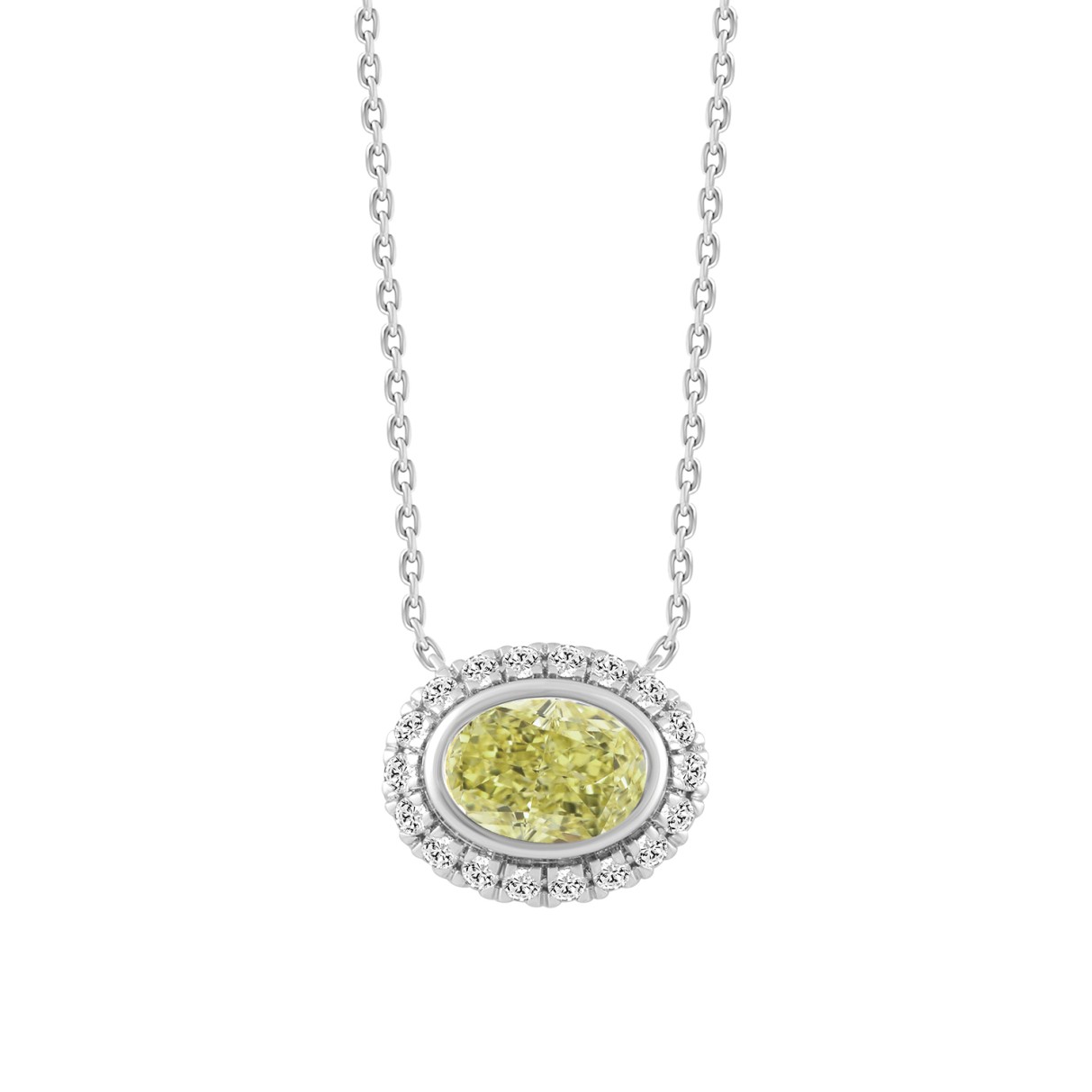 14K WHITE/YELLOW GOLD 1 1/4CT ROUND/YELLOW OVAL DIAMOND NECKLACE  (CENTER STONE OVAL DIAMOND 1CT)