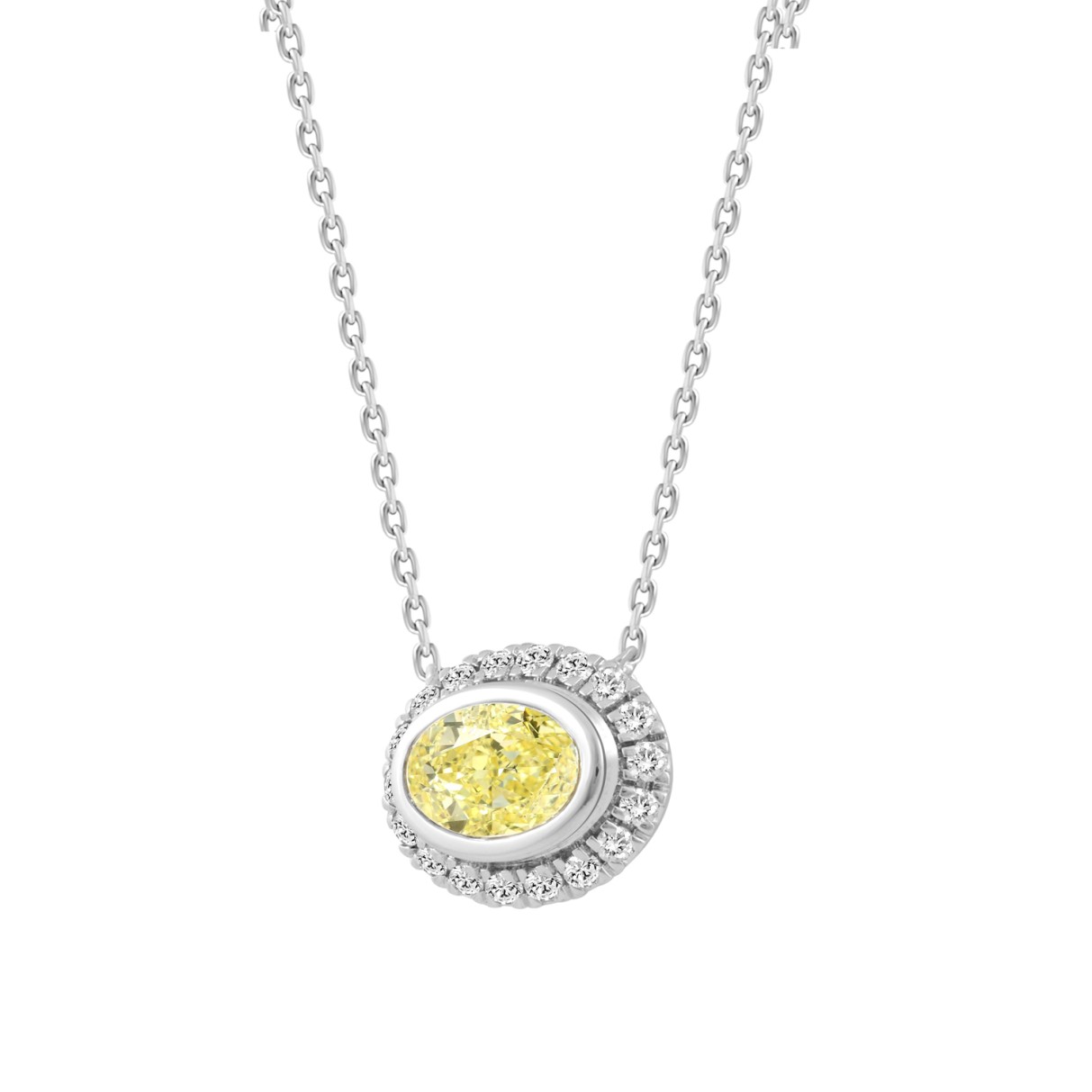 14K WHITE/YELLOW GOLD 1 1/4CT ROUND/YELLOW OVAL DIAMOND NECKLACE  (CENTER STONE OVAL DIAMOND 1CT)