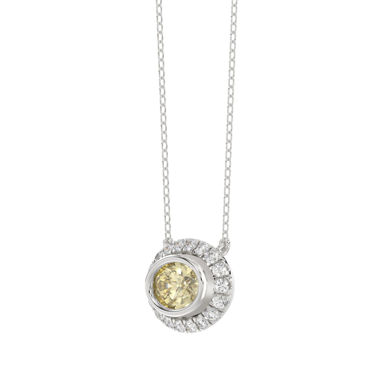 14K WHITE GOLD 1 1/4CT ROUND/YELLOW OVAL DIAMOND NECKLACE  (CENTER STONE OVAL DIAMOND 1CT)