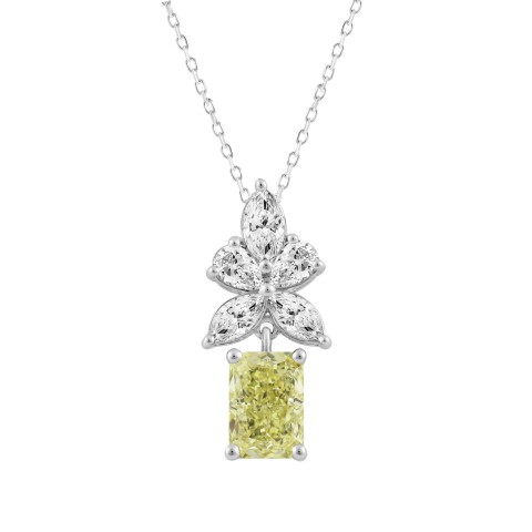 14K WHITE/YELLOW GOLD 2 1/4CT PEAR/MARQUISE/RADIANT DIAMOND LADIES PENDANT WITH CHAIN (CENTER STONE RADIANT DIAMOND 1 1/2CT)