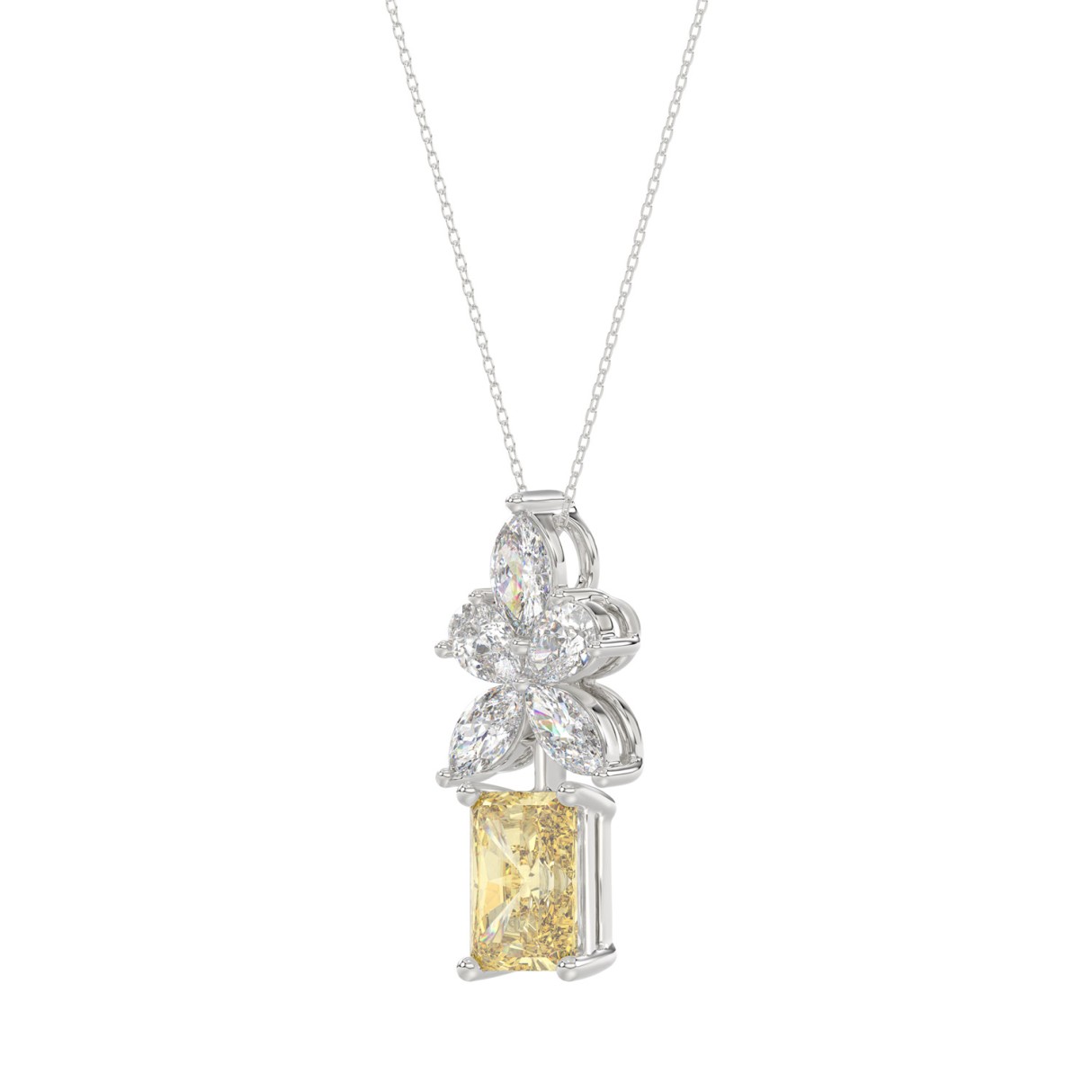 14K WHITE/YELLOW GOLD 2 1/4CT PEAR/MARQUISE/RADIANT DIAMOND LADIES PENDANT WITH CHAIN (CENTER STONE RADIANT DIAMOND 1 1/2CT)