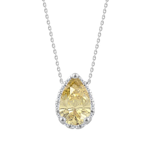 14K WHITE/YELLOW GOLD 1 3/4CT ROUND/YELLOW PEAR DIAMOND LADIES PENDANT WITH CHAIN (CENTER STONE PEAR DIAMOND 1 1/2CT)
