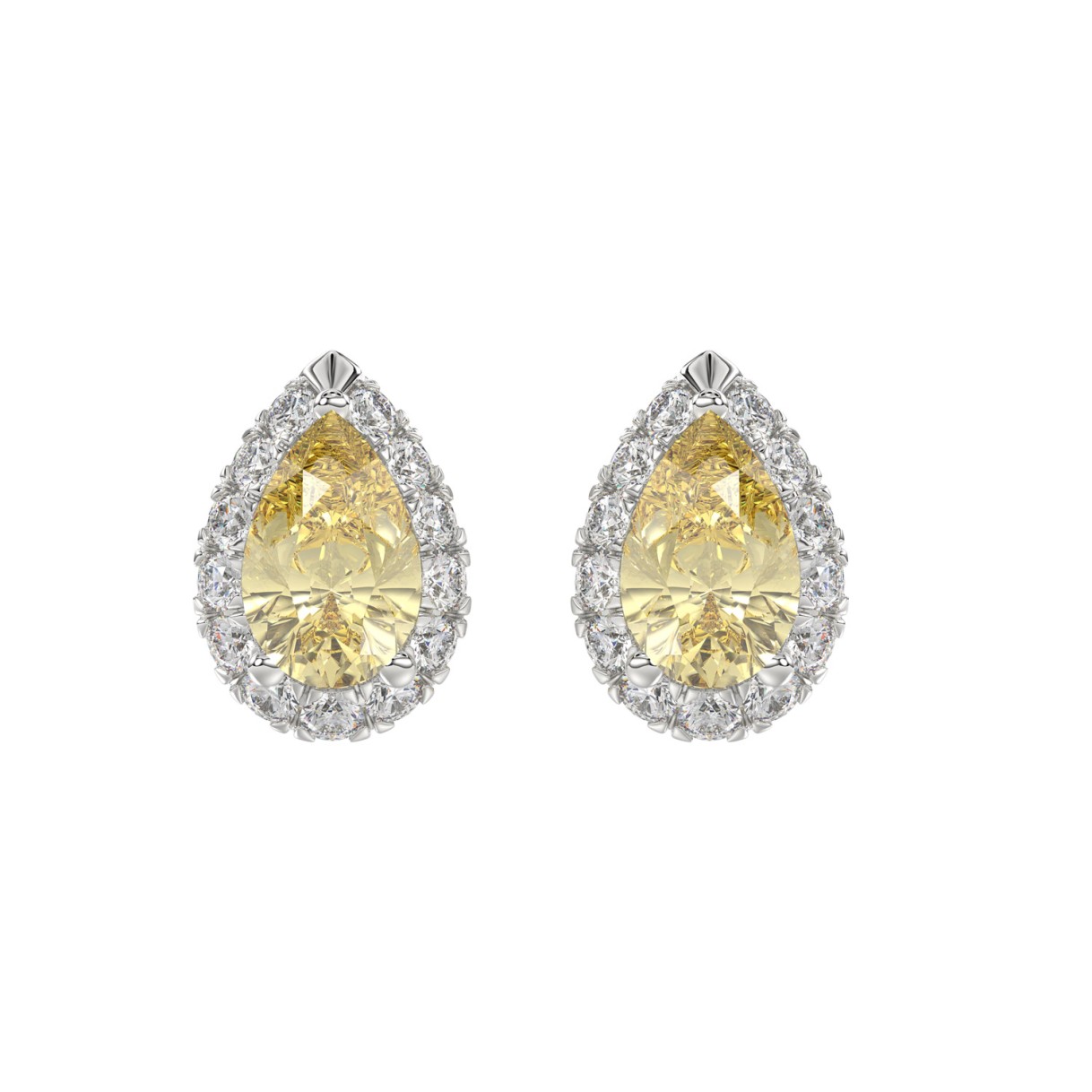 14K WHITE GOLD 2 1/2CT ROUND/YELLOW PEAR DIAMOND LADIES EARRING (CENTER STONE PEAR DIAMOND 1CT)