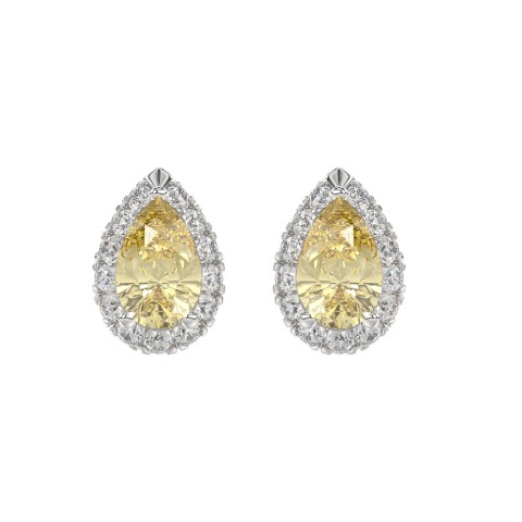 14K WHITE/YELLOW GOLD 2 1/2CT ROUND/YELLOW PEAR DIAMOND LADIES EARRING (CENTER STONE PEAR DIAMOND 1CT)
