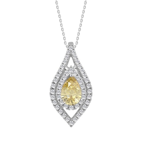 14K WHITE GOLD 1 1/2CT ROUND/PEAR DIAMOND LADIES PENDANT WITH CHAIN
