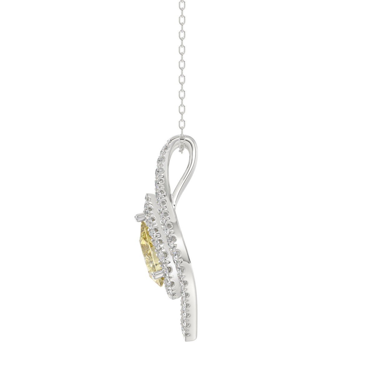 14K WHITE GOLD 1 1/2CT ROUND/YELLOW PEAR DIAMOND LADIES PENDANT WITH CHAIN