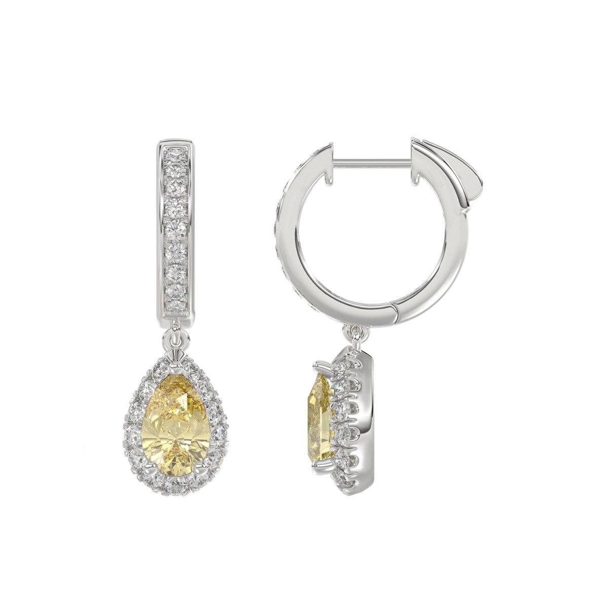 14K WHITE GOLD 2 3/4CT ROUND/PEAR DIAMOND LADIES EARRINGS