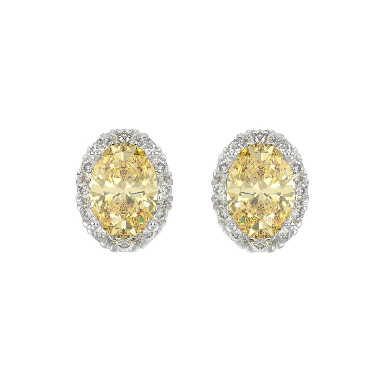 14K WHITE GOLD 2 1/2CT ROUND/YELLOW OVAL DIAMOND LADIES EARRINGS