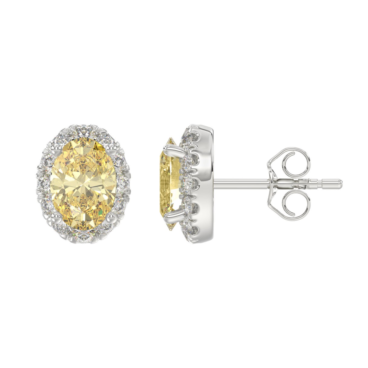14K WHITE GOLD 2 1/2CT ROUND/YELLOW OVAL DIAMOND LADIES EARRINGS