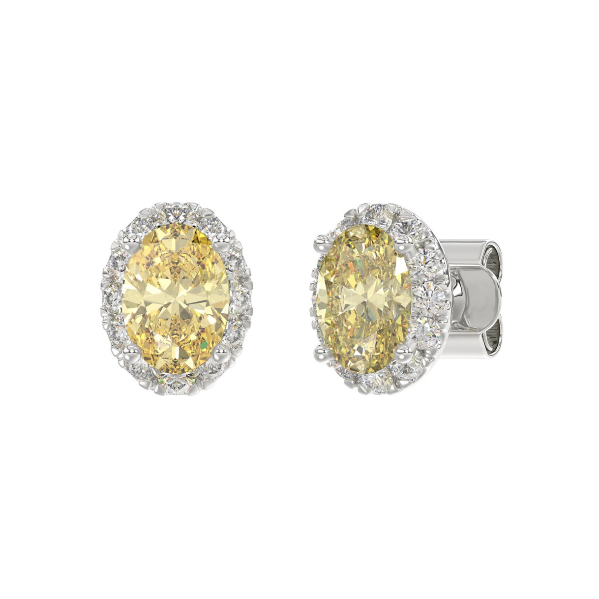 14K WHITE GOLD 2 1/2CT ROUND/YELLOW OVAL DIAMOND LADIES EARRINGS