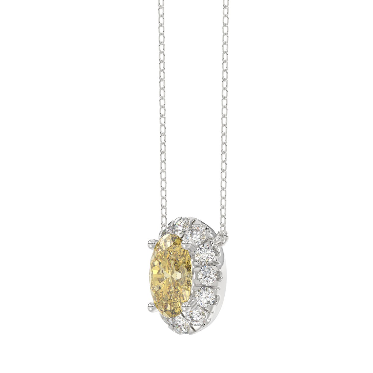 14K WHITE GOLD 2.00CT ROUND/OVAL DIAMOND LADIES PENDANT WITH CHAIN