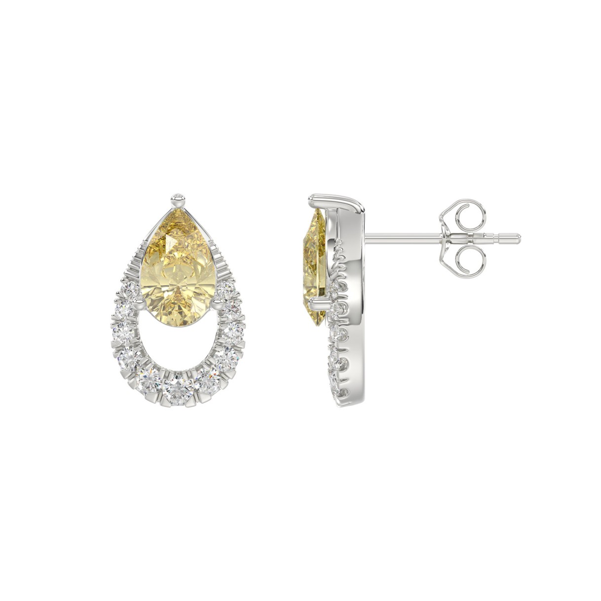 14K WHITE GOLD 2 1/2CT ROUND/YELLOW PEAR DIAMOND LADIES EARRINGS