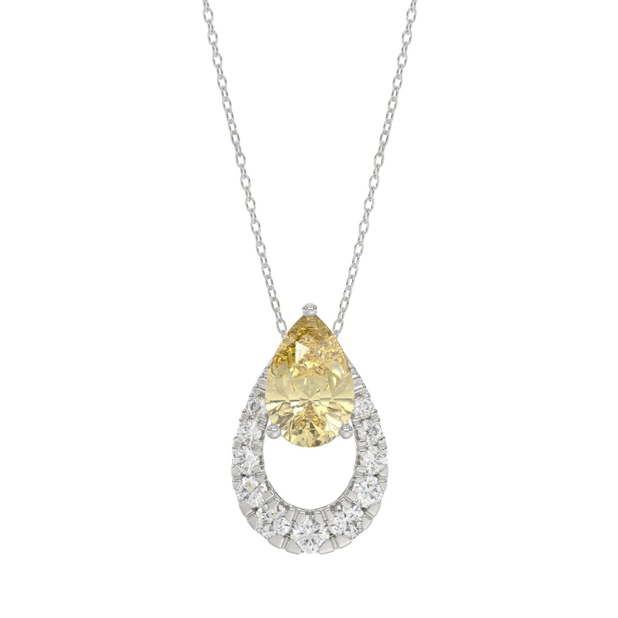 14K WHITE GOLD 2.00CT ROUND/YELLOW PEAR DIAMOND LADIES PENDANT WITH CHAIN