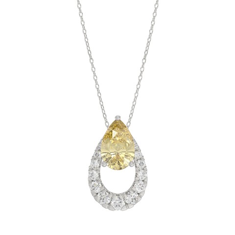 14K WHITE GOLD 2.00CT ROUND/PEAR DIAMOND LADIES PENDANT WITH CHAIN