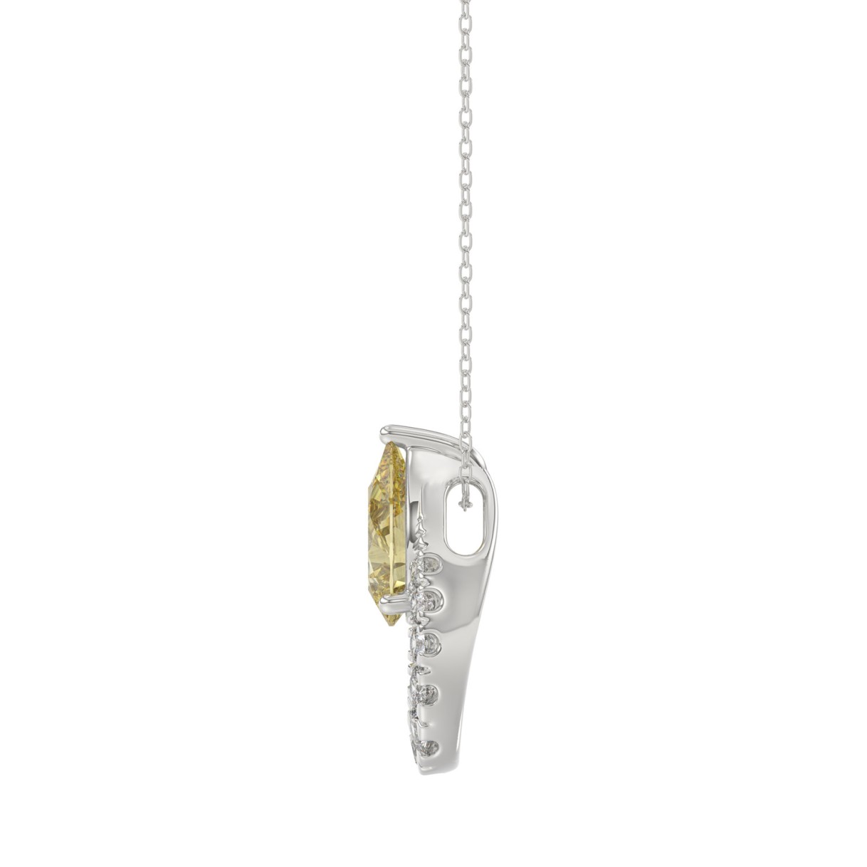 14K WHITE GOLD 2.00CT ROUND/YELLOW PEAR DIAMOND LADIES PENDANT WITH CHAIN