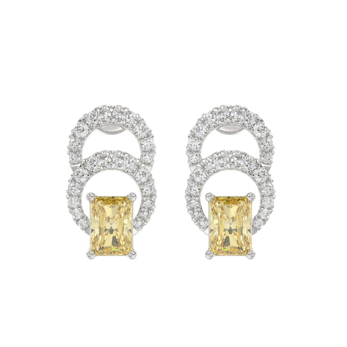 14K WHITE GOLD 2 3/4CT ROUND/YELLOW RADIANT DIAMOND LADIES EARRINGS