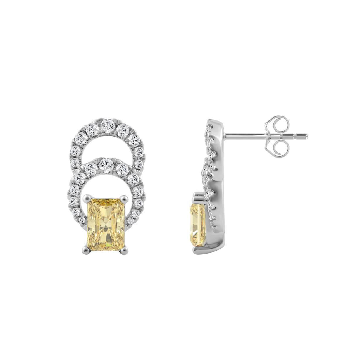 14K WHITE GOLD 2 3/4CT ROUND/RADIANT DIAMOND LADIES EARRINGS
