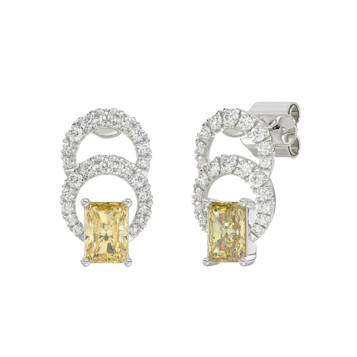 14K WHITE GOLD 2 3/4CT ROUND/RADIANT DIAMOND LADIES EARRINGS