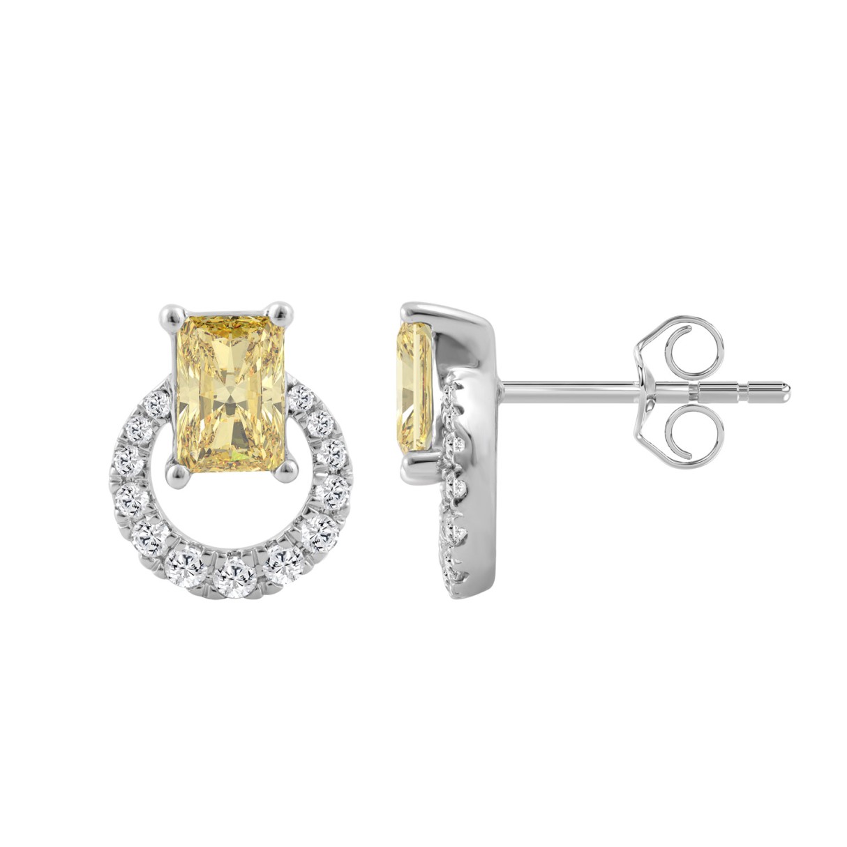 14K WHITE GOLD 2 1/2CT ROUND/RADIANT DIAMOND LADIES EARRINGS