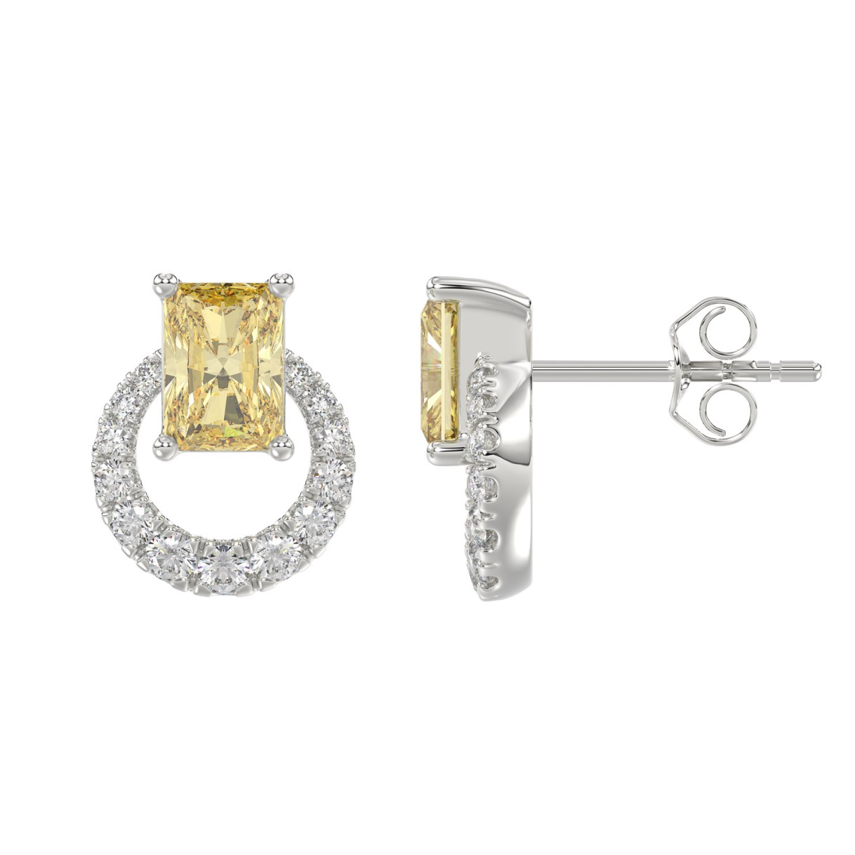 14K WHITE GOLD 2 1/2CT ROUND/YELLOW RADIANT DIAMOND LADIES EARRINGS